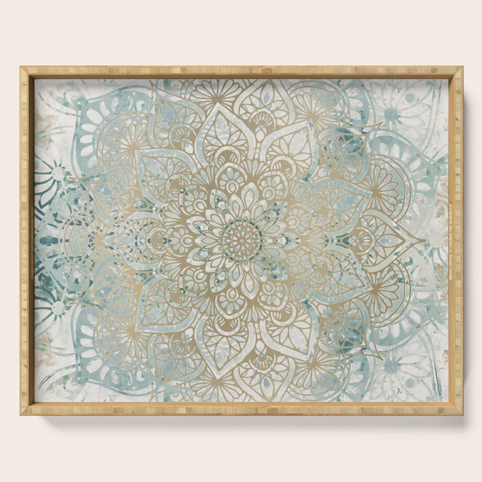 Yoga, Mandala, Teal and Gold, Wall Art Boho Serving Tray Gallery Image 1