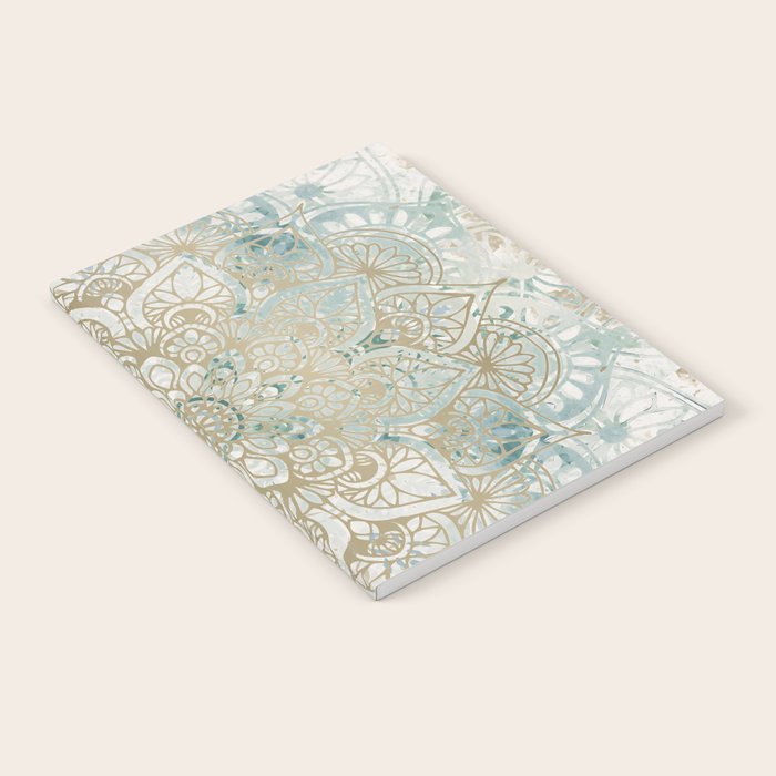 Yoga, Mandala, Teal and Gold, Wall Art Boho Notebook Gallery Image 1