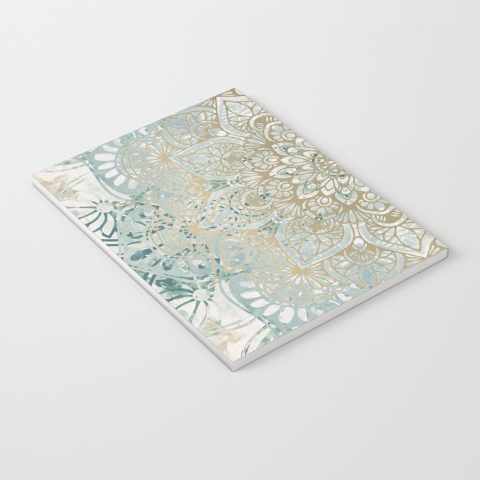 Yoga, Mandala, Teal and Gold, Wall Art Boho Notebook Gallery Image 3