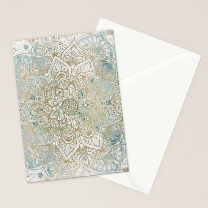 Yoga, Mandala, Teal and Gold, Wall Art Boho Stationery Card Gallery Image 2