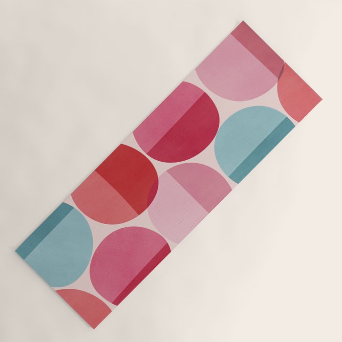 Retro Red and Pink Dots Yoga Mat