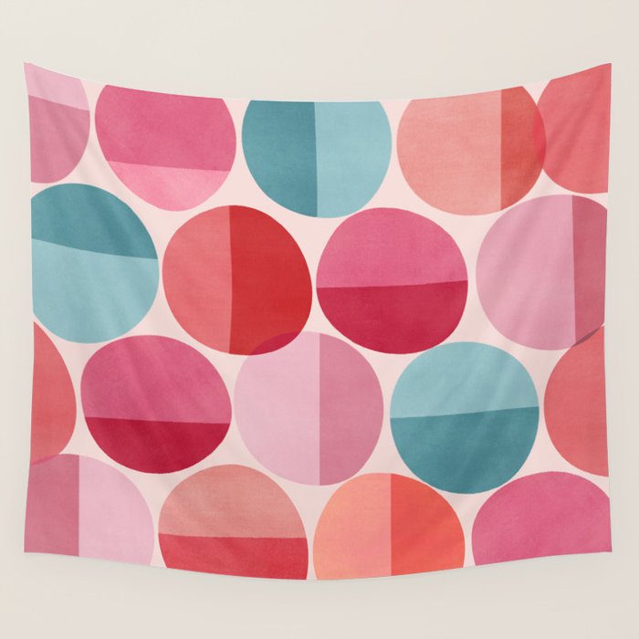 Retro Red and Pink Dots Wall Tapestry Gallery Image 4