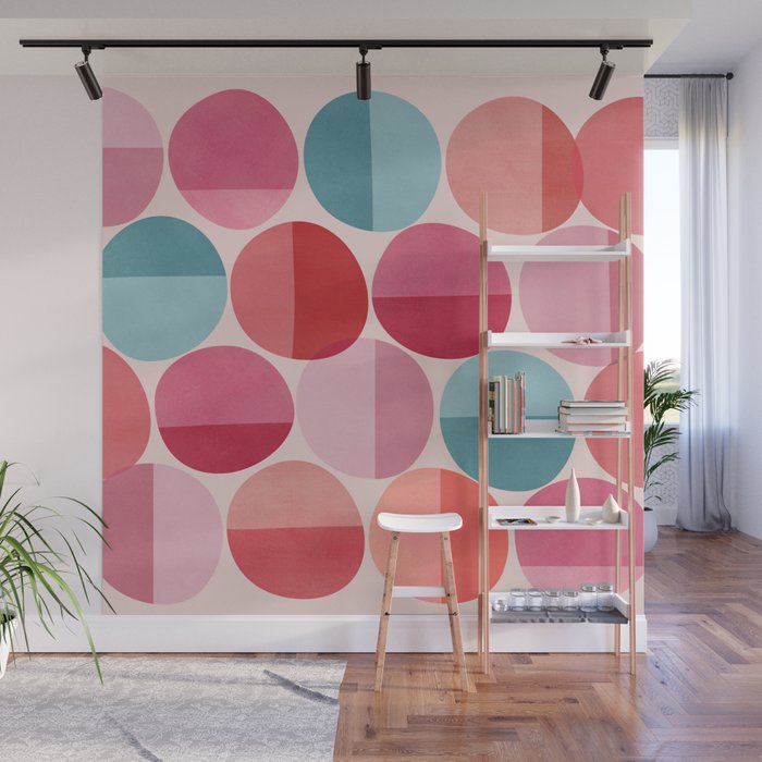 Retro Red and Pink Dots Wall Mural Gallery Image 1