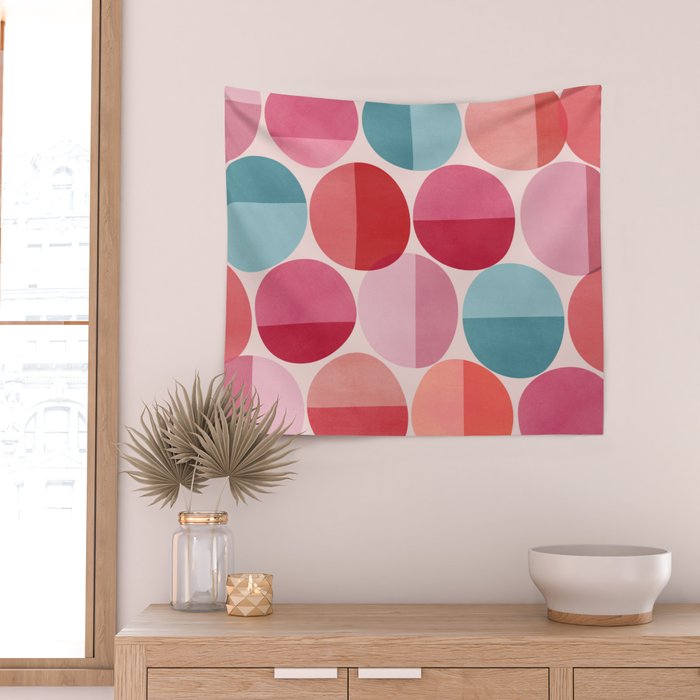 Retro Red and Pink Dots Wall Tapestry Gallery Image 2