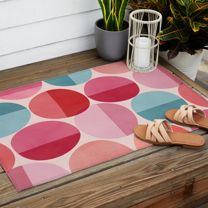 Retro Red and Pink Dots Outdoor Rug Gallery Image 2