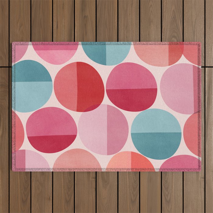 Retro Red and Pink Dots Outdoor Rug Gallery Image 1