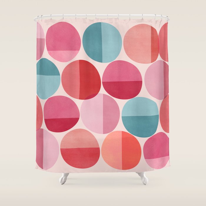 Retro Red and Pink Dots Shower Curtain Gallery Image 1