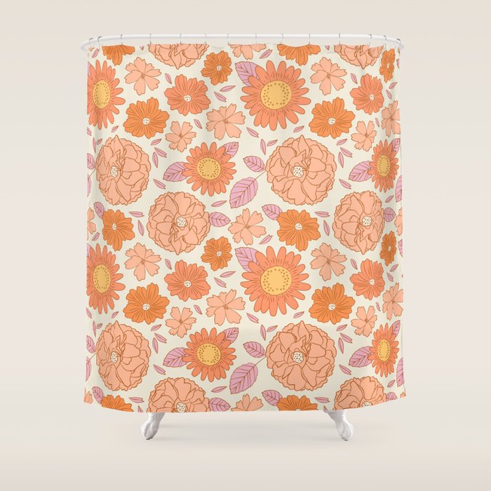 Vintage hand drawn flower art pattern Shower Curtain Gallery Image 1