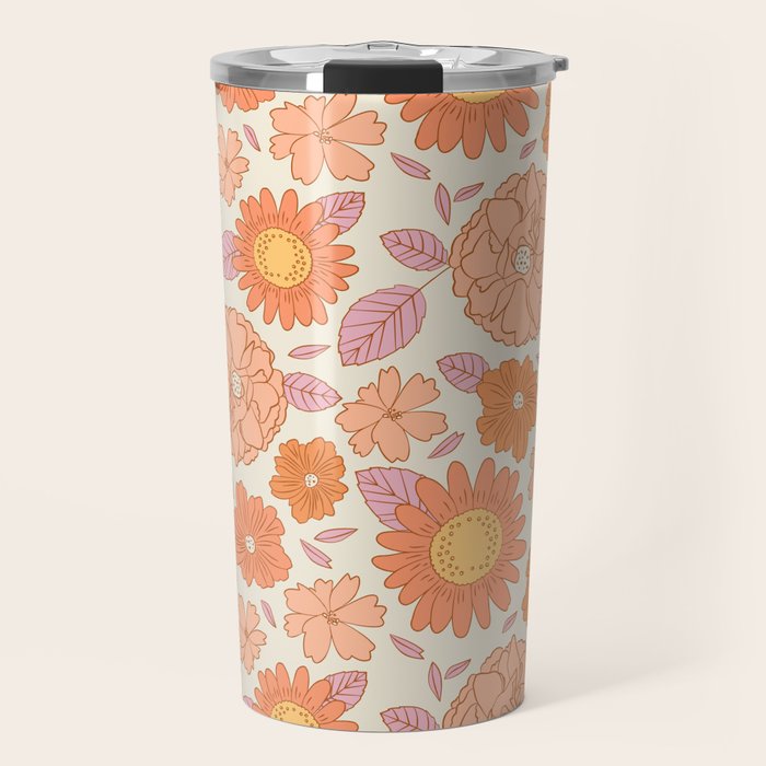 Vintage hand drawn flower art pattern Travel Mug Gallery Image 1