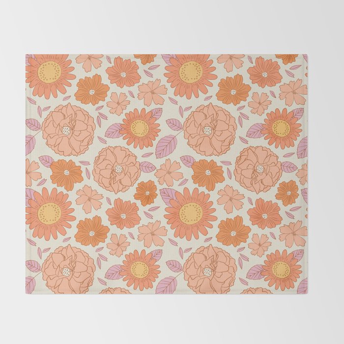 Vintage hand drawn flower art pattern Throw Blanket Gallery Image 2
