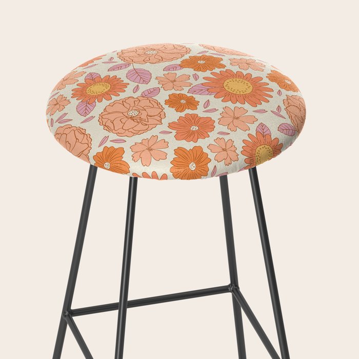 Vintage hand drawn flower art pattern Stool Gallery Image 2