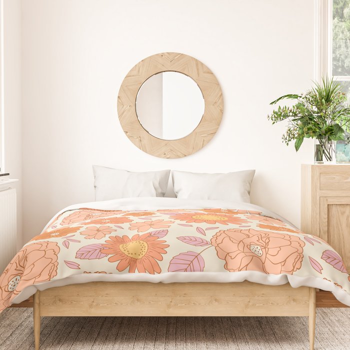 Vintage hand drawn flower art pattern Duvet Cover Gallery Image 3