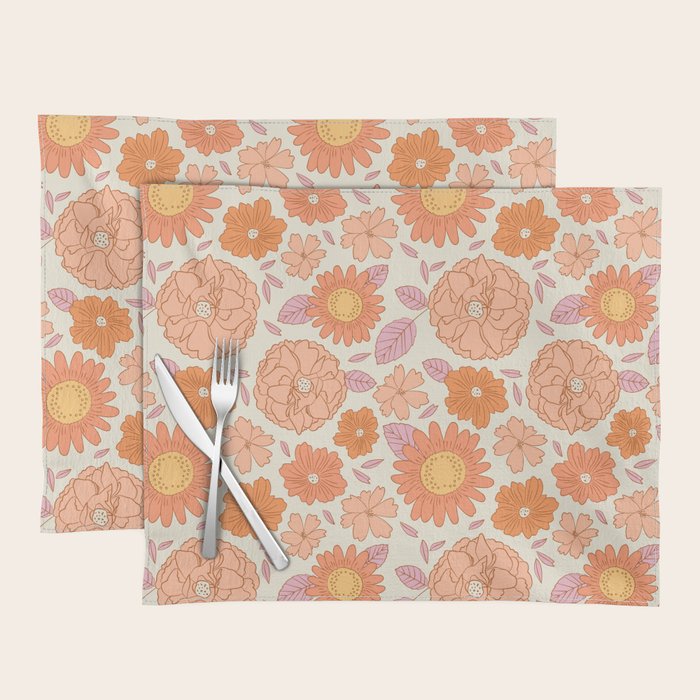 Vintage hand drawn flower art pattern Placemat Gallery Image 1