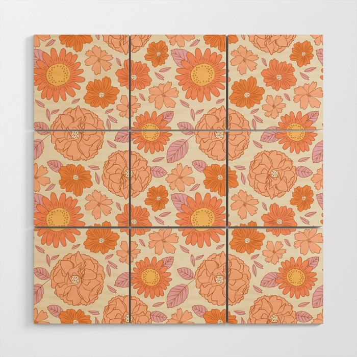 Vintage hand drawn flower art pattern Wood Wall Art Gallery Image 1