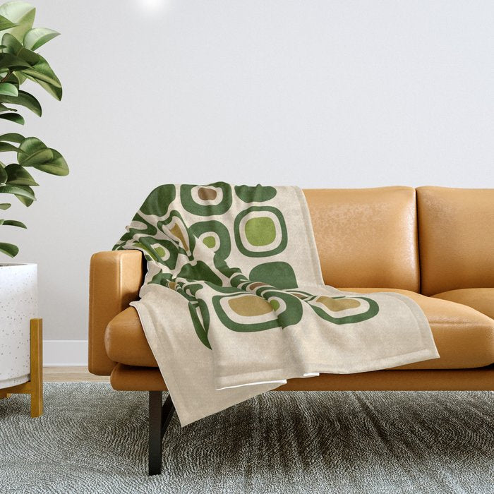 Mid Century Modern Modern Organic Shapes Pattern 321 Green Throw Blanket Gallery Image 1