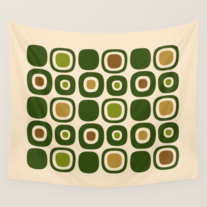 Mid Century Modern Modern Organic Shapes Pattern 321 Green Wall Tapestry Gallery Image 1