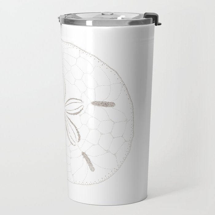Sand Dollar Dreams - Brown on White Travel Mug Gallery Image 2