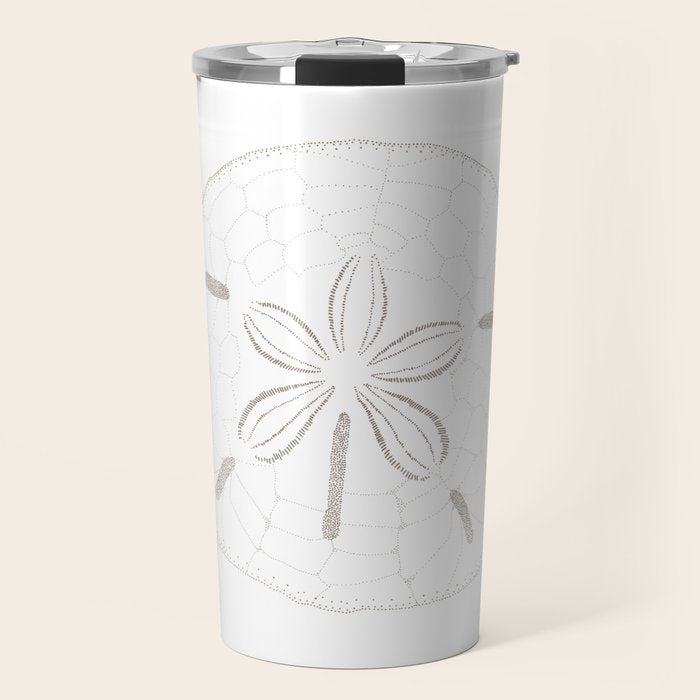 Sand Dollar Dreams - Brown on White Travel Mug Gallery Image 1