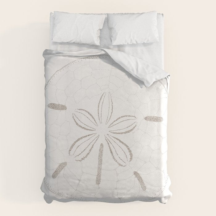 Sand Dollar Dreams - Brown on White Duvet Cover