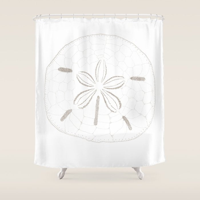 Sand Dollar Dreams - Brown on White Shower Curtain Gallery Image 1