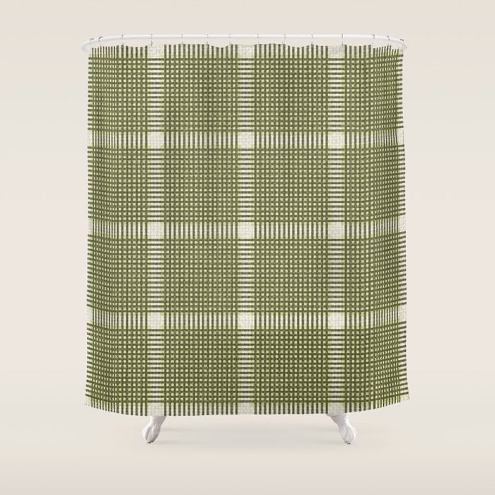 Cross Check Shaded Lichen, Chartreuse, Cream Shower Curtain Gallery Image 1