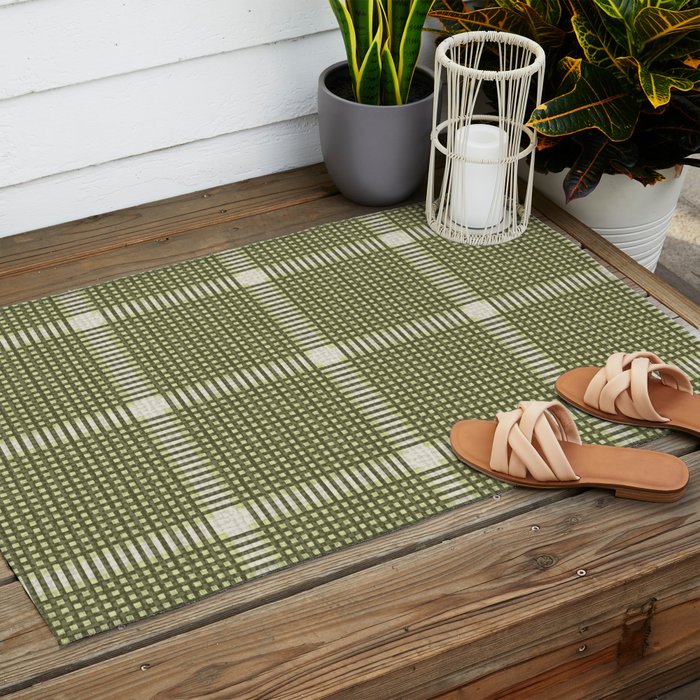 Cross Check Shaded Lichen, Chartreuse, Cream Outdoor Rug Gallery Image 2