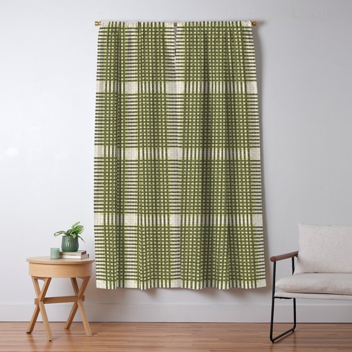 Cross Check Shaded Lichen, Chartreuse, Cream Window Curtain Gallery Image 5