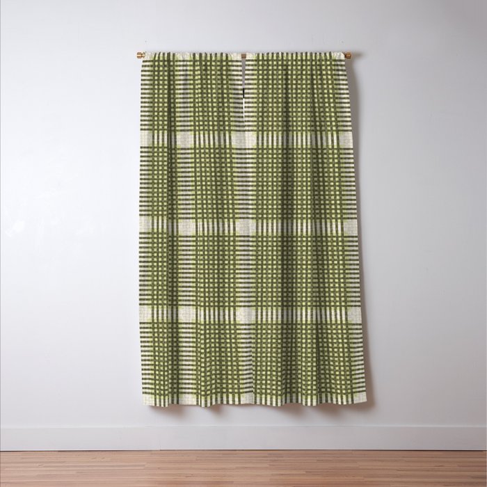 Cross Check Shaded Lichen, Chartreuse, Cream Window Curtain Gallery Image 3