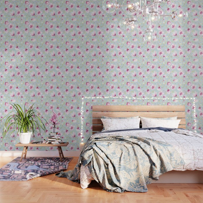 Hygge Hand Painted Watercolor Magnolia Blossoms Wallpaper Gallery Image 1