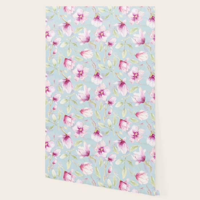 Hygge Hand Painted Watercolor Magnolia Blossoms Wallpaper Gallery Image 2