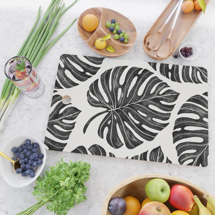 Watercolor Palm Leaves Black and White Cutting Board Gallery Image 2