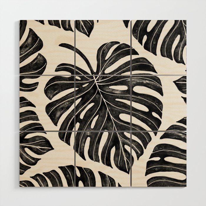 Watercolor Palm Leaves Black and White Wood Wall Art Gallery Image 1