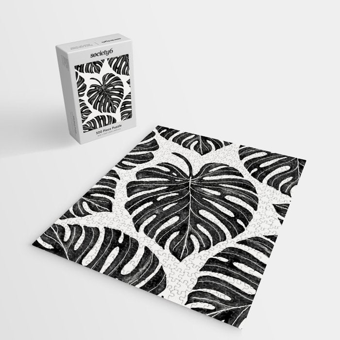 Watercolor Palm Leaves Black and White Jigsaw Puzzle Gallery Image 2