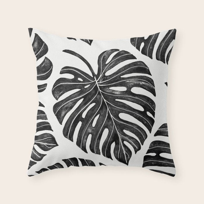 Watercolor Palm Leaves Black and White Throw Pillow Gallery Image 6