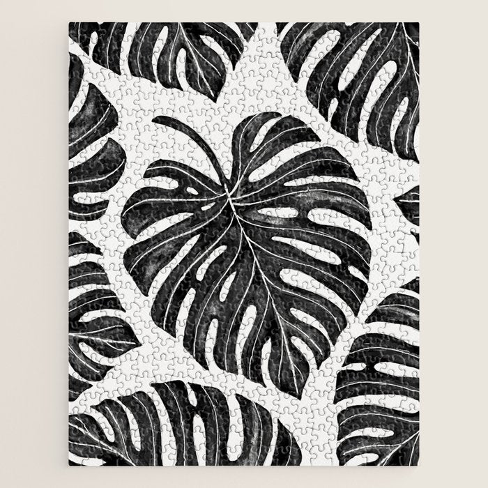 Watercolor Palm Leaves Black and White Jigsaw Puzzle Gallery Image 1