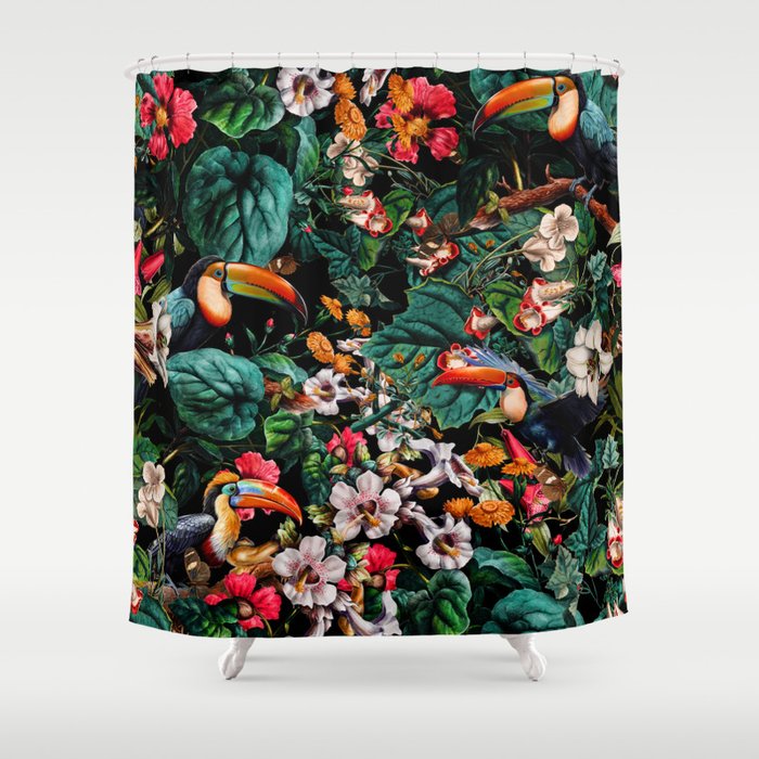 Exotic Blooms and Toucans Shower Curtain Gallery Image 1