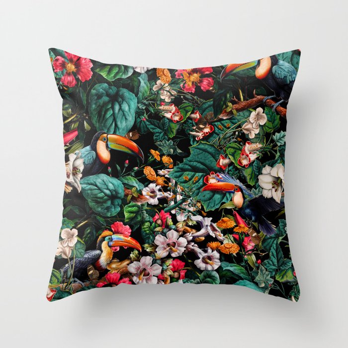 Exotic Blooms and Toucans Throw Pillow Gallery Image 6