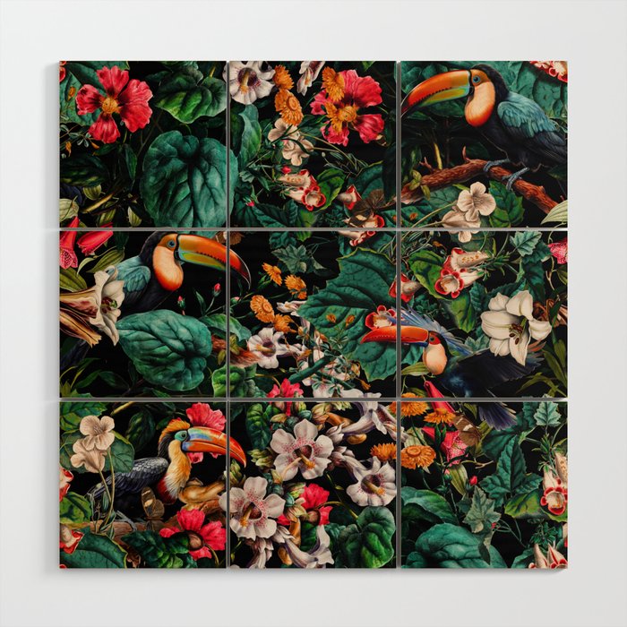 Exotic Blooms and Toucans Wood Wall Art Gallery Image 1