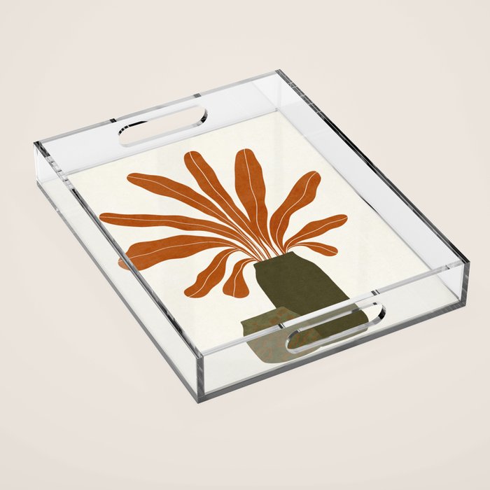 Two Green Vases & Orange Plant Acrylic Tray Gallery Image 1