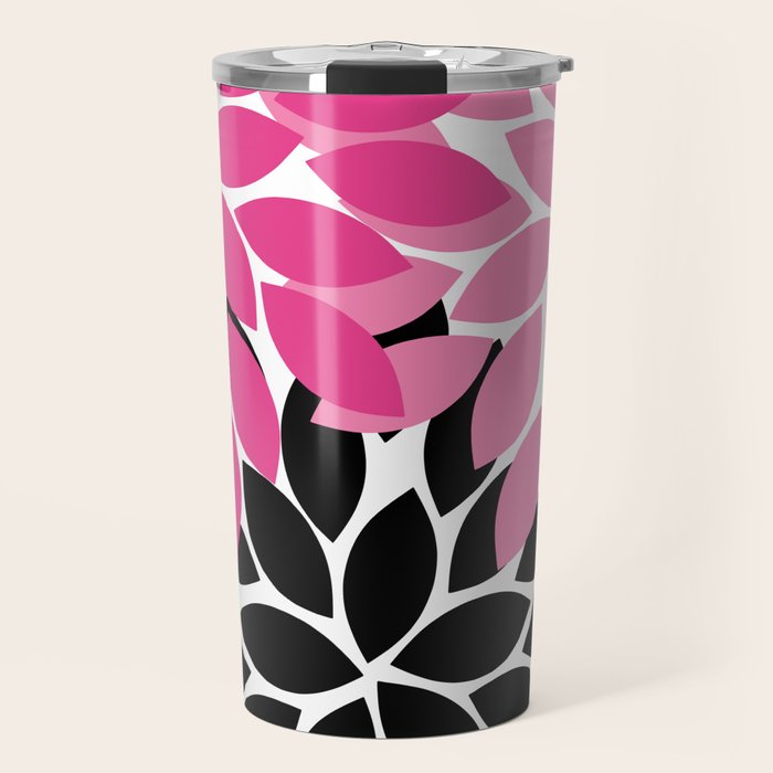 Bold Colorful Hot Pink Black Dahlia Flower Burst Petals Travel Mug Gallery Image 1