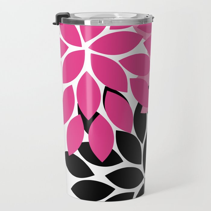 Bold Colorful Hot Pink Black Dahlia Flower Burst Petals Travel Mug Gallery Image 3