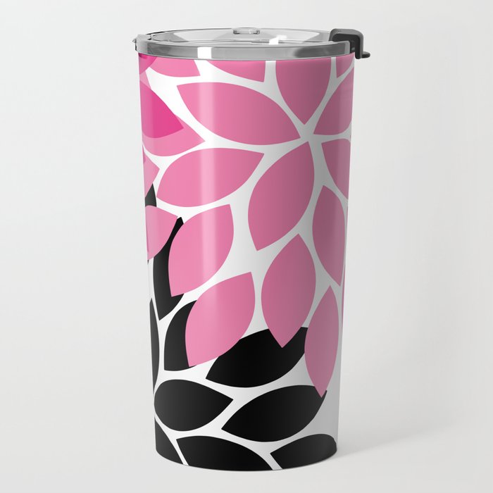 Bold Colorful Hot Pink Black Dahlia Flower Burst Petals Travel Mug Gallery Image 2