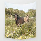 Horses in a Field of Wildflowers | Portugal Travel Art Print | Animal Photography in Europe Wall Tapestry Gallery Image 4
