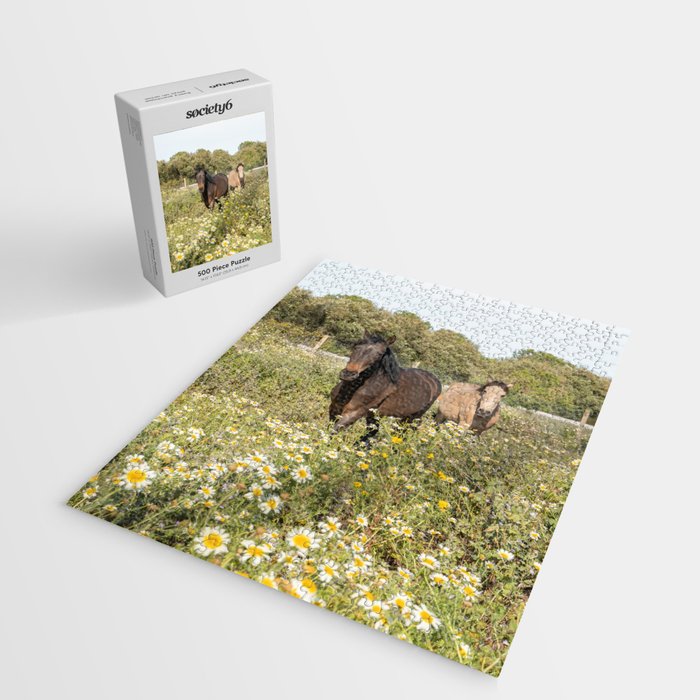 Horses in a Field of Wildflowers | Portugal Travel Art Print | Animal Photography in Europe Jigsaw Puzzle Gallery Image 2