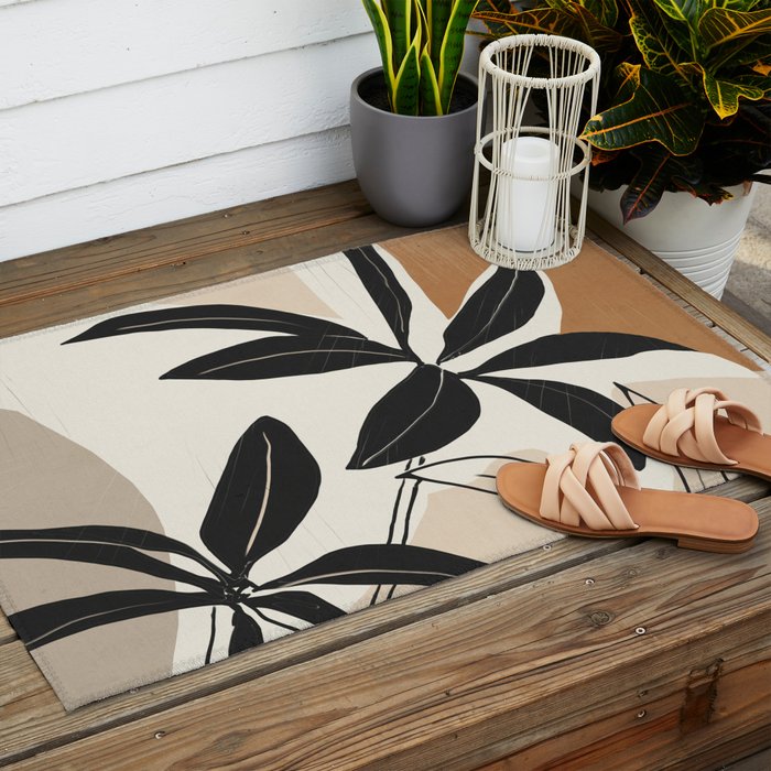 Modern Abstract Art Plant Outdoor Rug Gallery Image 2