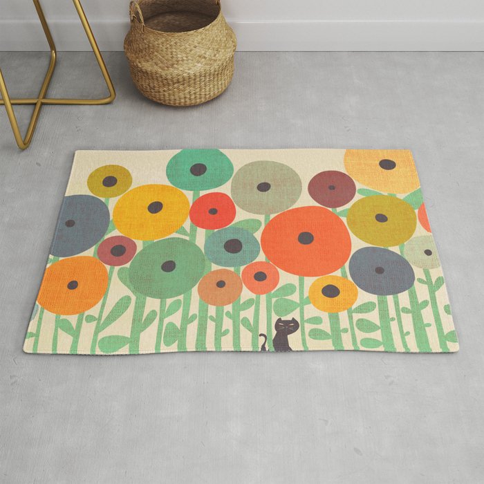 Cat in flower garden Rug Gallery Image 1