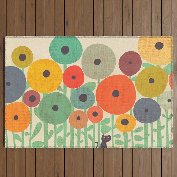 Cat in flower garden Outdoor Rug Gallery Image 2