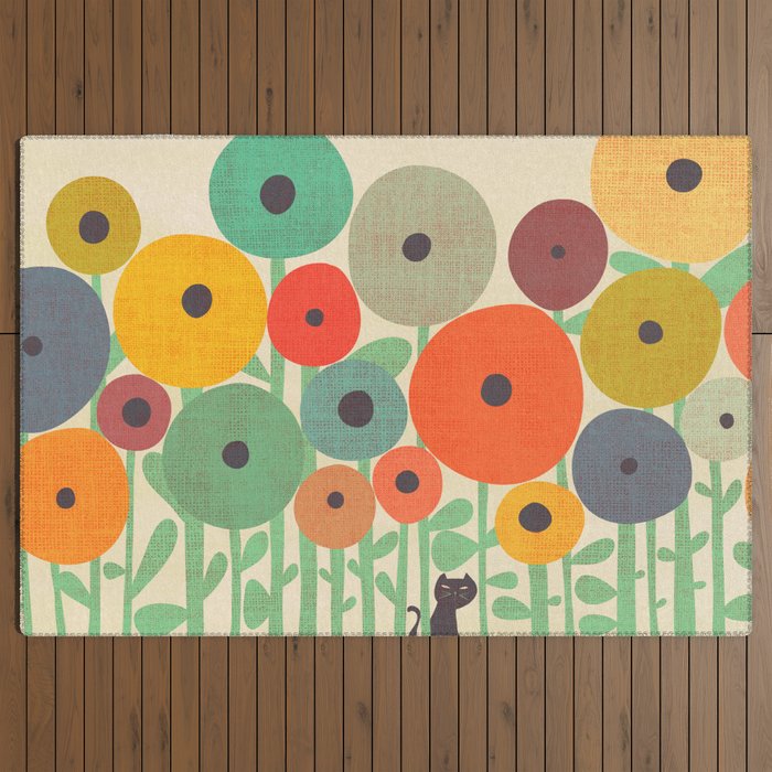 Cat in flower garden Outdoor Rug Gallery Image 3