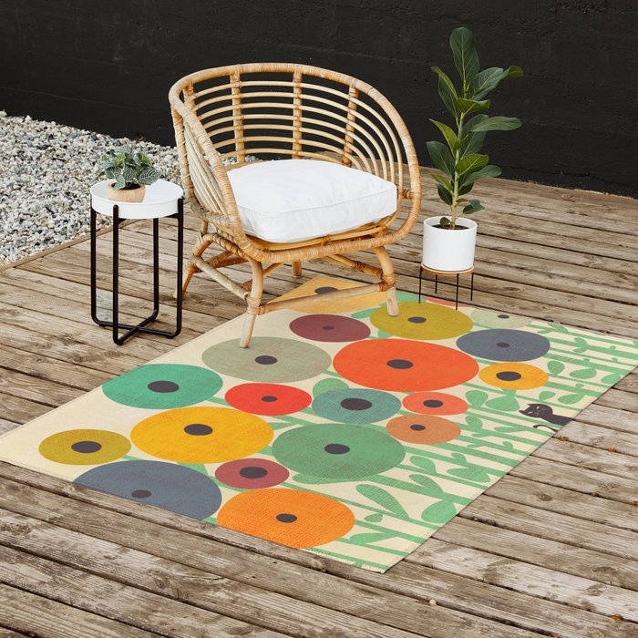 Cat in flower garden Outdoor Rug Gallery Image 2