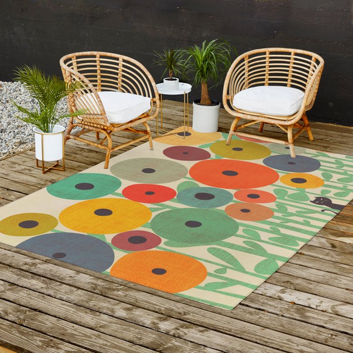 Cat in flower garden Outdoor Rug Gallery Image 2